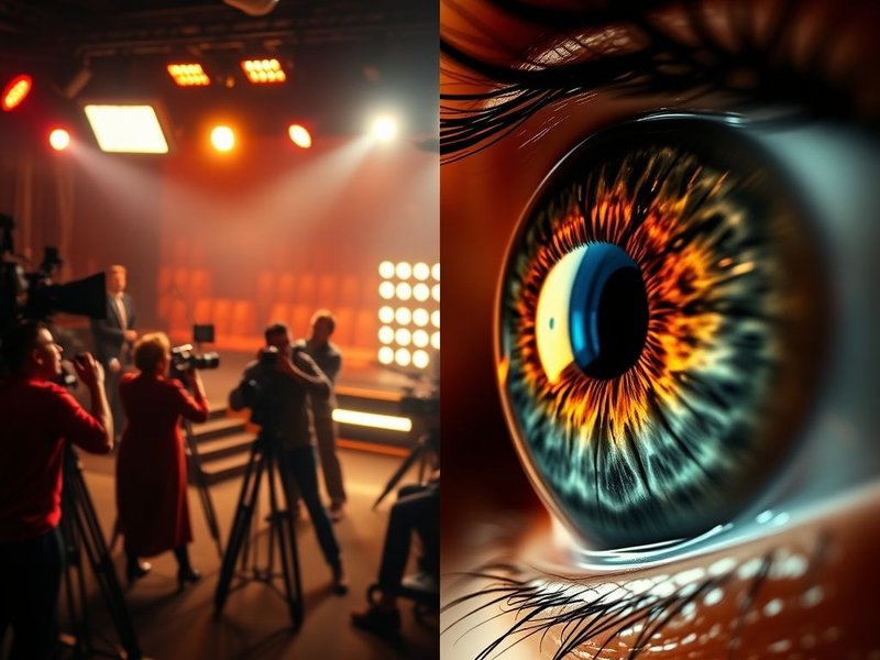 Image of a movie set and an eye looking, illustrating scene vs. seen