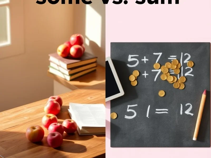 Image illustrating the difference between some items and a mathematical sum, highlighting some vs. sum