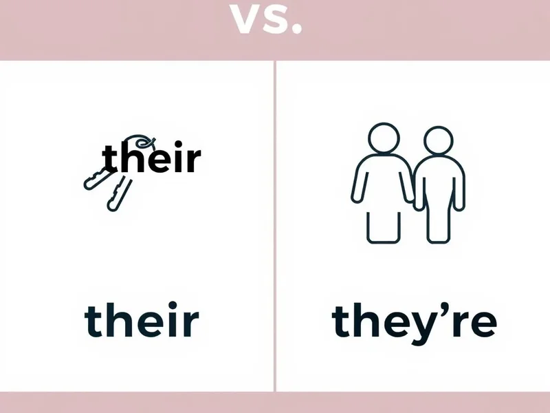 Image explaining their vs. they're: a signpost pointing to 'their' for possession and 'they're' for 'they are'