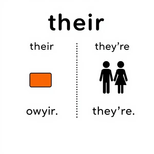 Imagem explicando their vs. they're: uma placa indicando 'their' para posse e 'they're' para 'they are'