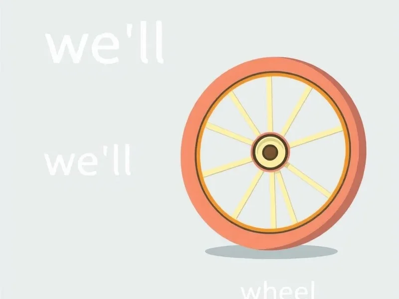 Ilustración que muestra "we'll" como una contracción y una "wheel" física para aclarar las diferencias de we'll vs. wheel