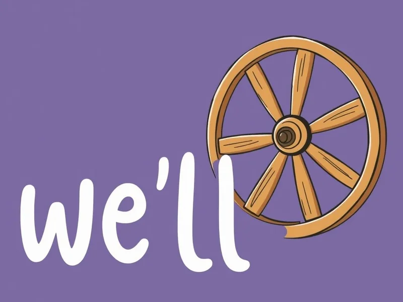 Illustration showing "we'll" as a contraction and a physical "wheel" to clarify we'll vs. wheel differences