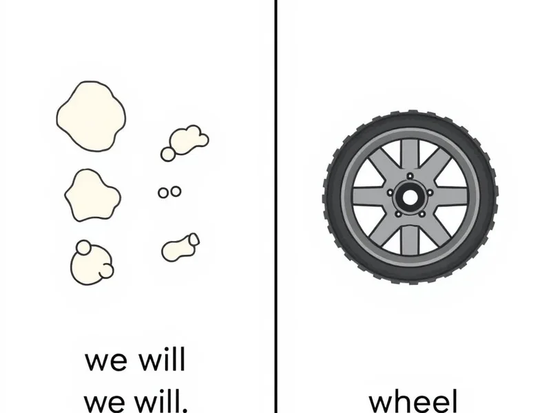 Illustration showing "we'll" as a contraction and a physical "wheel" to clarify we'll vs. wheel differences