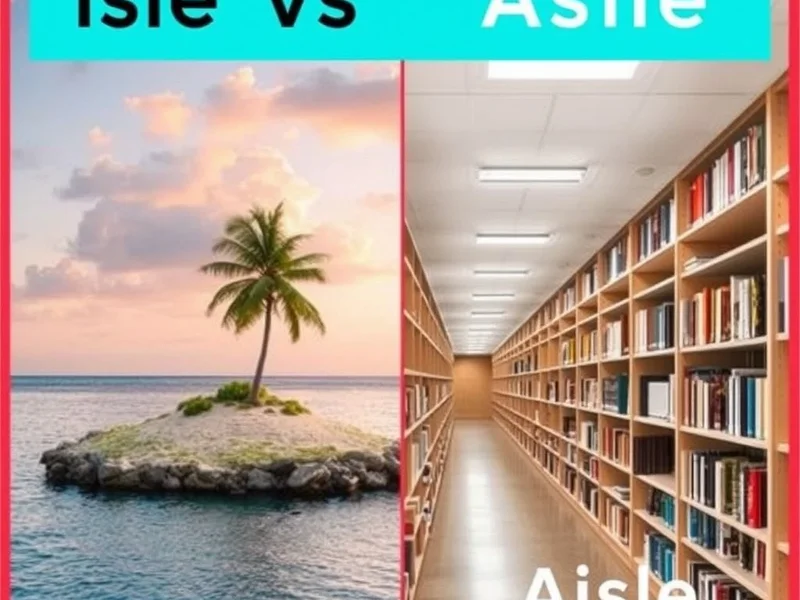 Image showing an isle and an aisle, titled: Understanding Isle vs. Aisle