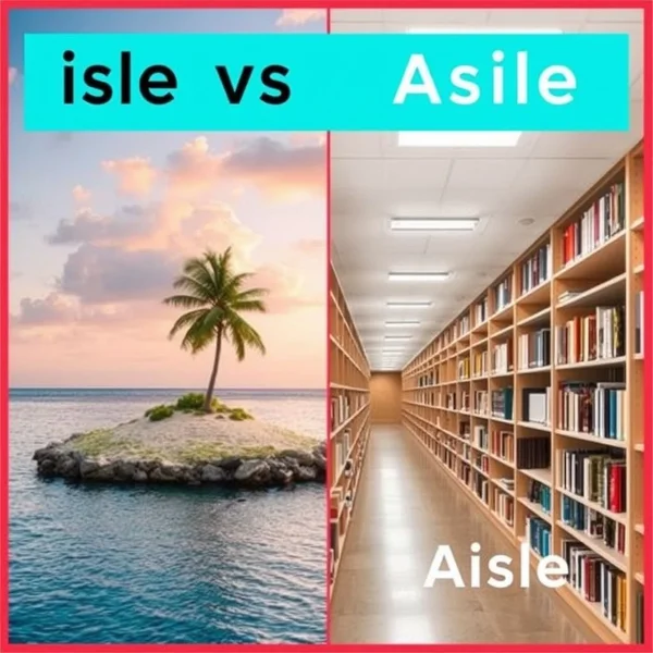 Image showing an isle and an aisle, titled: Understanding Isle vs. Aisle