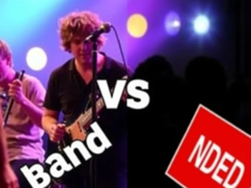Image showing a musical band on one side and a 'banned' sign on the other, titled "Understanding Band vs. Banned"