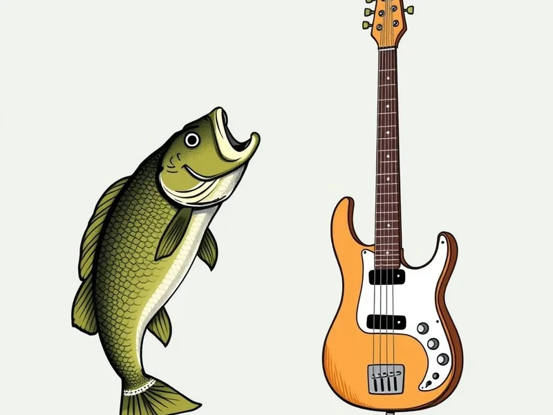 Image of a bass fish next to a bass guitar to illustrate the Base vs. Bass confusion