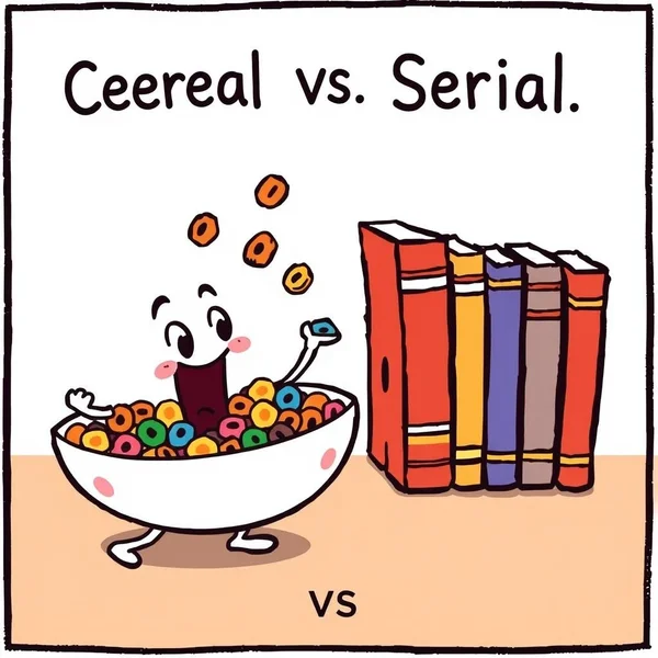 Image showing Cereal vs. Serial: A bowl of breakfast food next to a list of items in a series