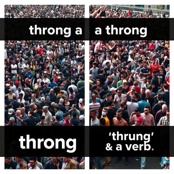 Image illustrating the difference between Throng (noun) and Throng (verb)