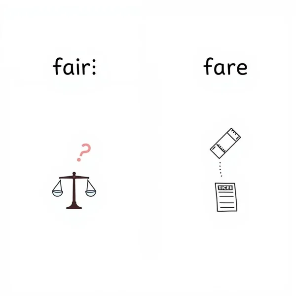 Image of a split signpost showing 'fair' in one direction and 'fare' in another, illustrating the choice between fair vs. fare