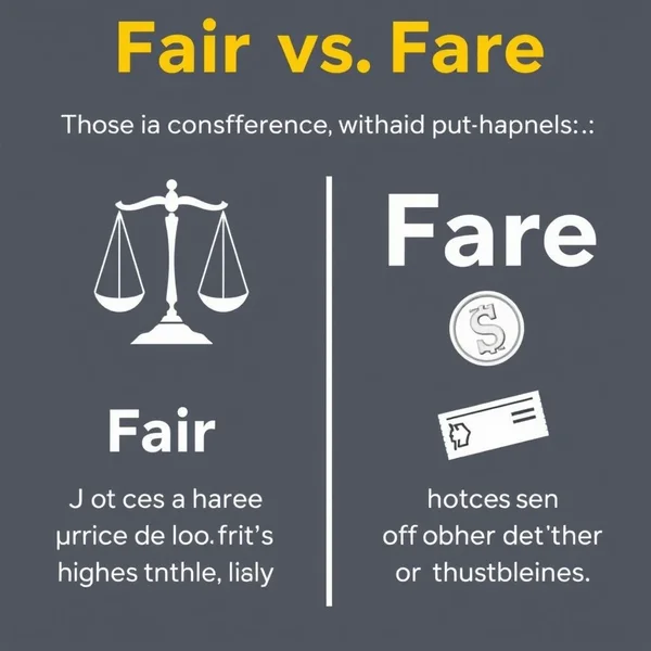 Image of a split signpost showing 'fair' in one direction and 'fare' in another, illustrating the choice between fair vs. fare