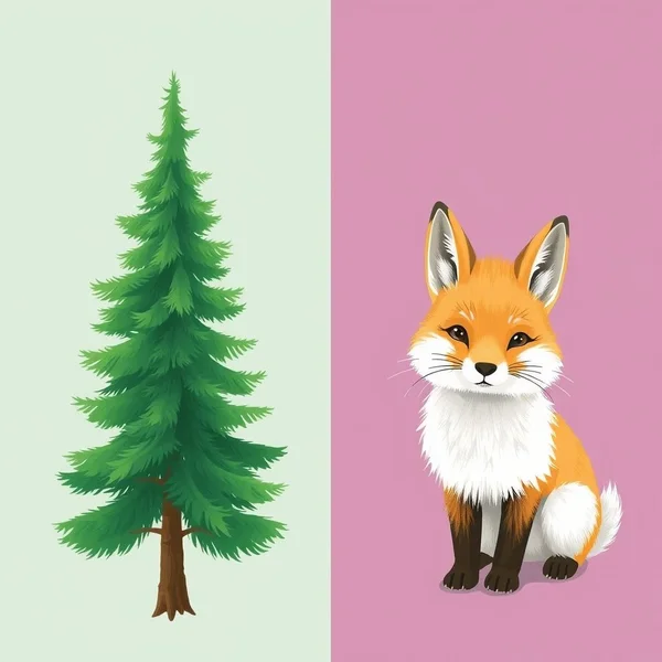 Image showing a fir tree next to an animal with fur to illustrate fir vs. fur