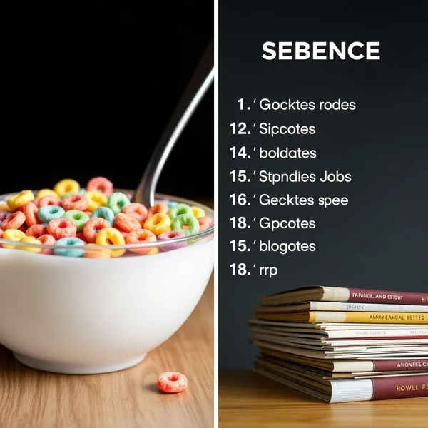 Image showing Cereal vs. Serial: A bowl of breakfast food next to a list of items in a series