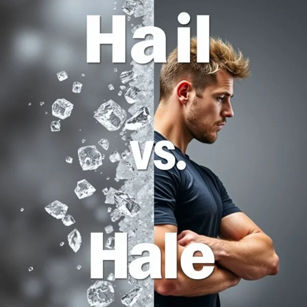 Image of hail falling and a healthy, vigorous person, illustrating hail vs. hale