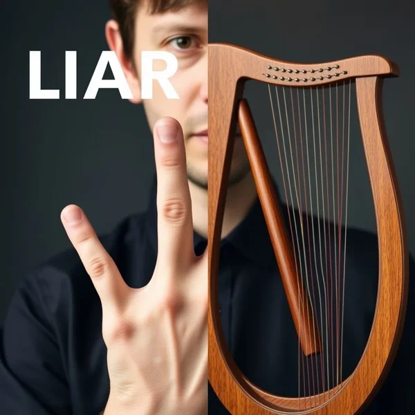 Image: Liar vs. Lyre - a person with crossed fingers and a musical lyre