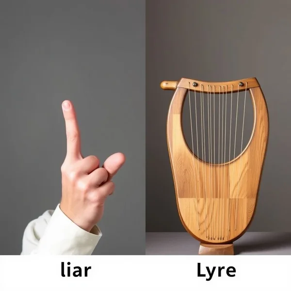 Image: Liar vs. Lyre - a person with crossed fingers and a musical lyre