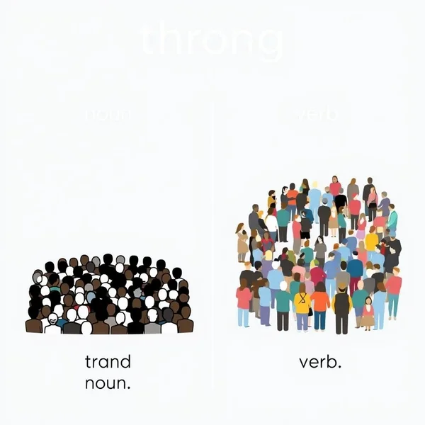 Image illustrating the difference between Throng (noun) and Throng (verb)