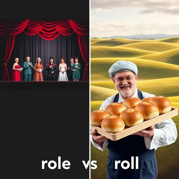 Image illustrating the difference between role vs. roll for English learners