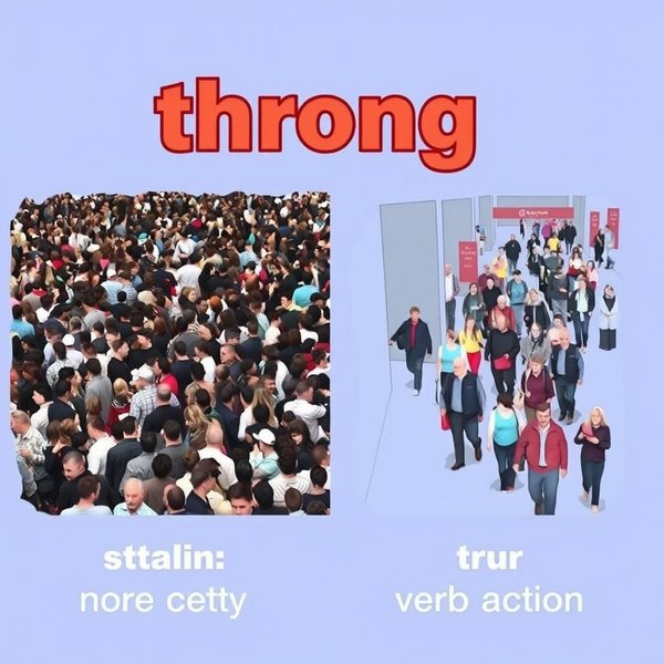 Image illustrating the difference between Throng (noun) and Throng (verb)