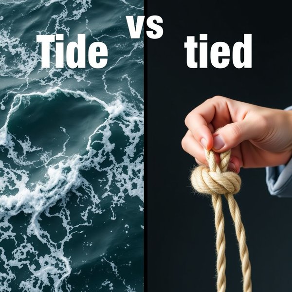 Conceptual image explaining the difference between tide vs. tied