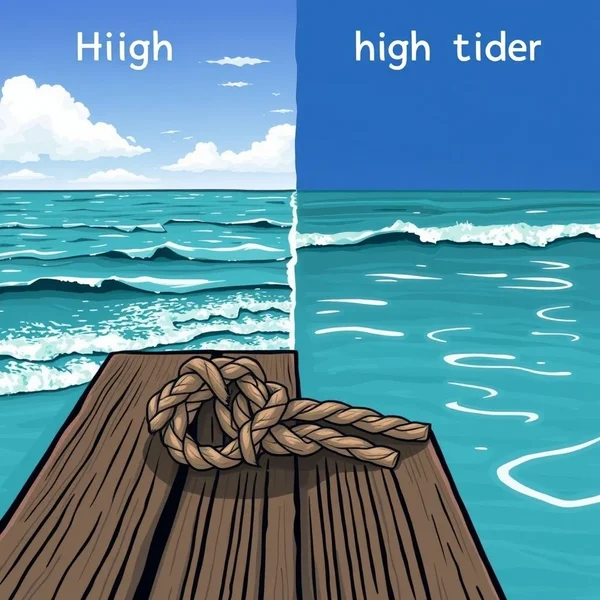 Conceptual image explaining the difference between tide vs. tied