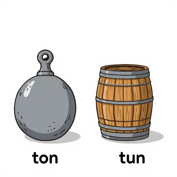 Hình ảnh minh họa khái niệm ton (khối lượng) và tun (thùng lớn) để làm rõ ton vs. tun