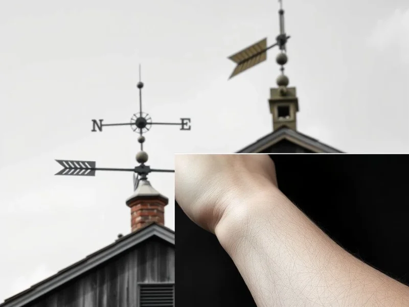 Image illustrating a weather vane and a human circulatory vein with the text "Vane vs. Vein"
