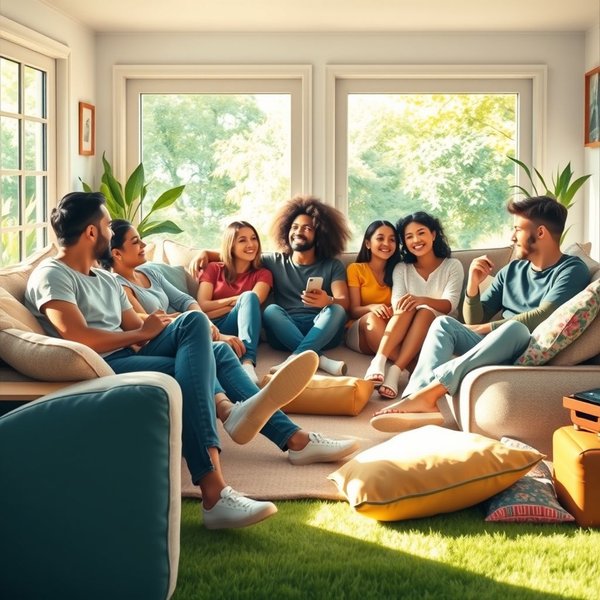 Vrienden die genieten van quality time, ter illustratie van de betekenis van Hang Out