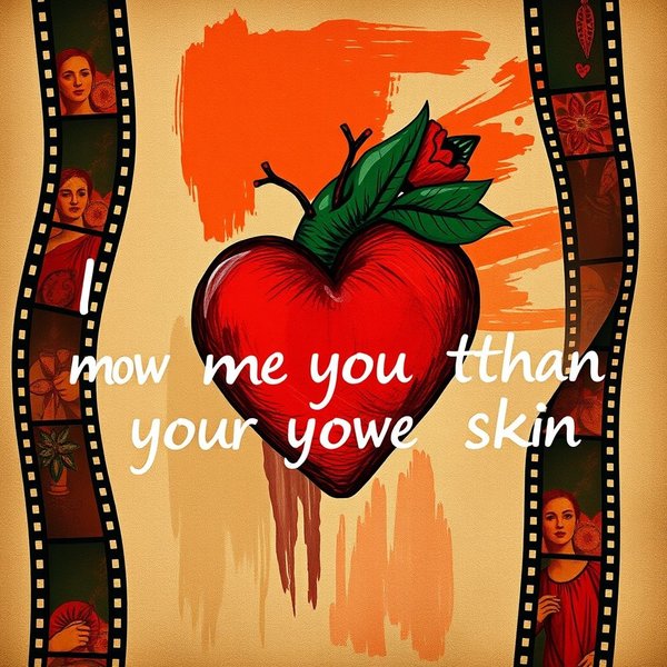 Uma representação visual da frase "I love you more than my own skin." talvez com corações ou uma interpretação artística