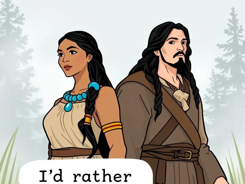 Image of Pocahontas and John Smith with the quote "I'd rather die tomorrow than live a hundred years without knowing you."