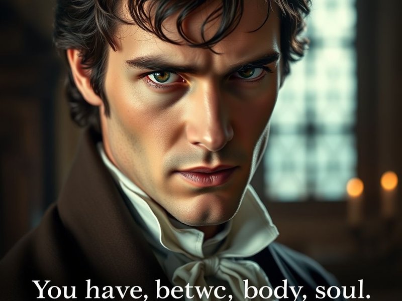 Imagem do Mr. Darcy e Elizabeth Bennet com o texto You have bewitched me, body and soul, and I love, I love, I love you."
