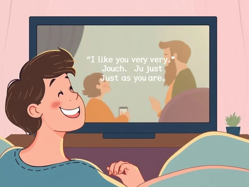 Image of a scene related to the movie quote, with the caption: Learning English with the quote "I like you very much. Just as you are."