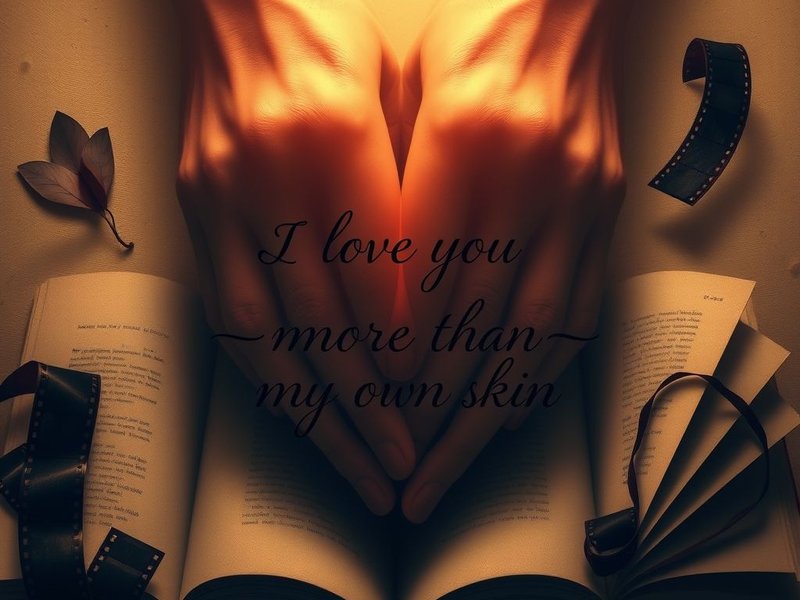 A visual representation of the phrase "I love you more than my own skin." perhaps with hearts or an artistic interpretation