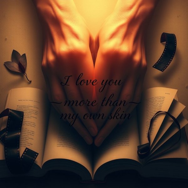 A visual representation of the phrase "I love you more than my own skin." perhaps with hearts or an artistic interpretation
