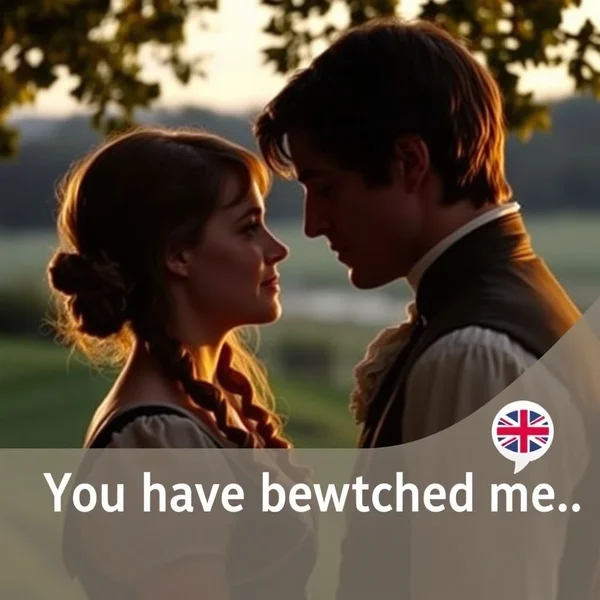 Image of Mr. Darcy and Elizabeth Bennet with the text "You have bewitched me, body and soul, and I love, I love, I love you."