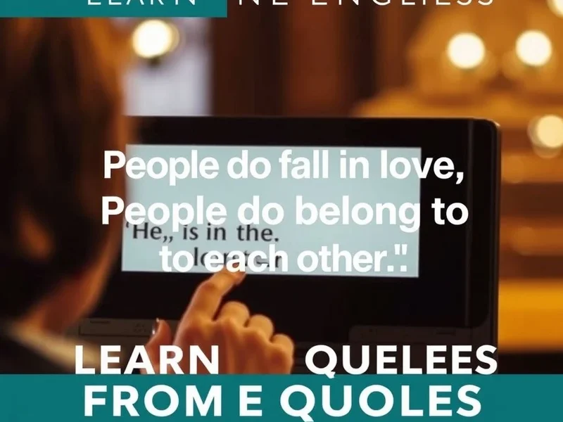 Image of a couple, conveying romance, with text overlay: People do fall in love. People do belong to each other. Learn English.