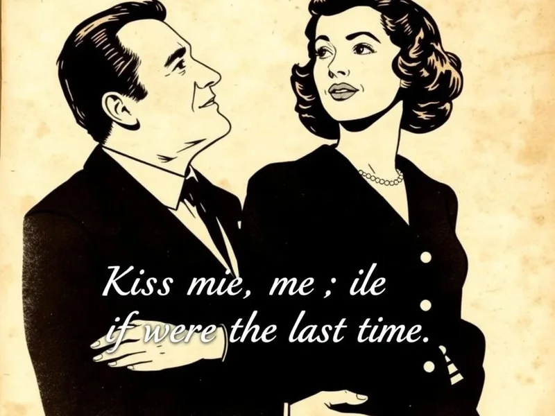 Image of Ilsa and Rick with the text: Kiss me. Kiss me as if it were the last time.