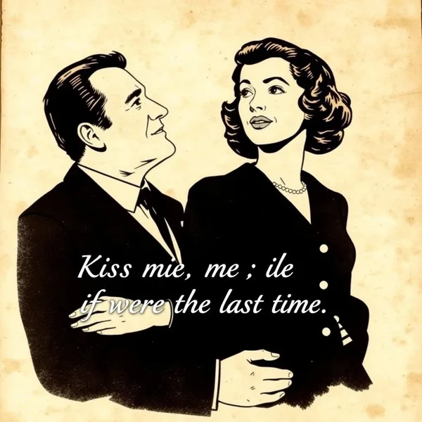 Image of Ilsa and Rick with the text: Kiss me. Kiss me as if it were the last time.