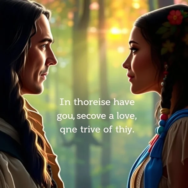 Image of Pocahontas and John Smith with the quote "I'd rather die tomorrow than live a hundred years without knowing you."