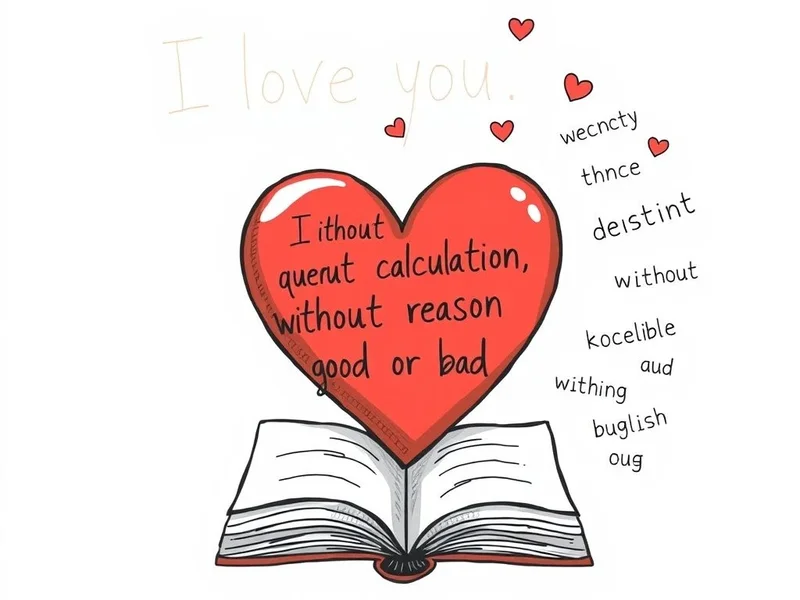 Aprendiendo inglés con la cita I love you without question, without calculation, without reason good or bad.