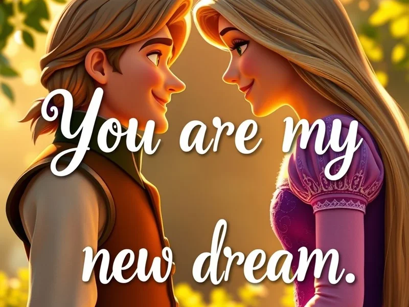 Image of Rapunzel and Flynn Rider with the quote "You are my new dream." superimposed