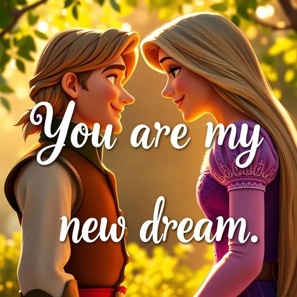 Image of Rapunzel and Flynn Rider with the quote "You are my new dream." superimposed