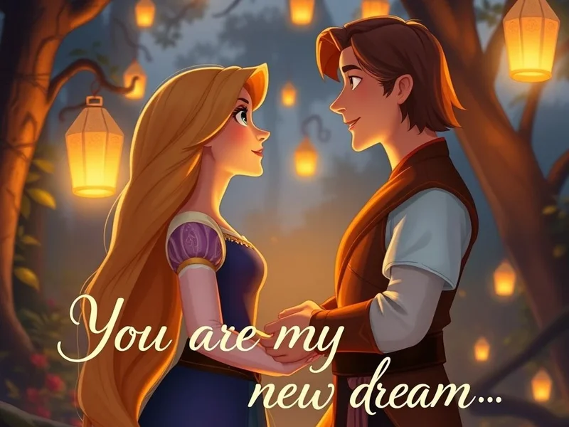 Image of Rapunzel and Flynn Rider with the quote "You are my new dream." superimposed