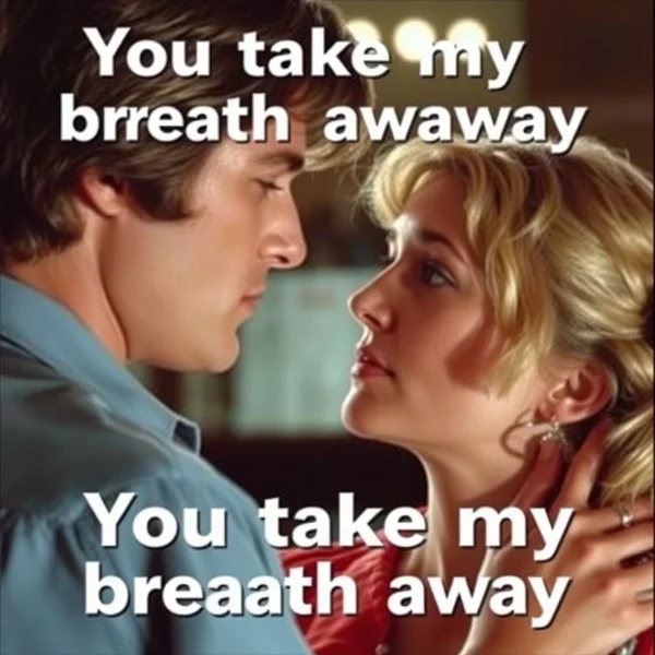 Man and woman looking at each other, feeling the emotion of "You take my breath away."