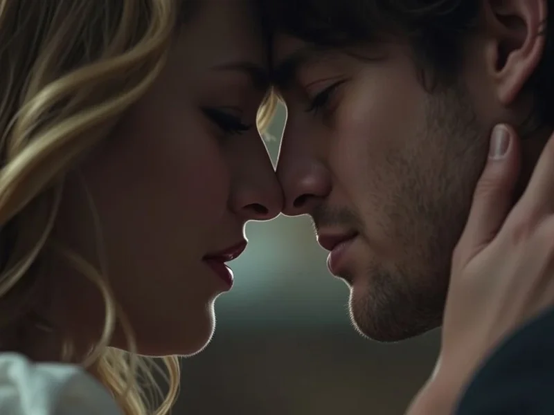 Man and woman looking at each other, feeling the emotion of "You take my breath away."