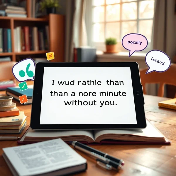 Learning English with the quote "I would rather die than spend one more minute without you."