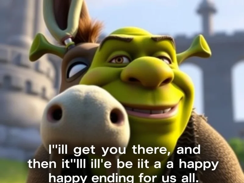 Image of Donkey from Shrek with the quote: I'll get you there, and then it'll be a happy ending for us all.